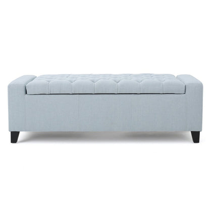 Liani Storage Ottoman Bench, Light Blue Fabric, Tufted Top, 51 Inch