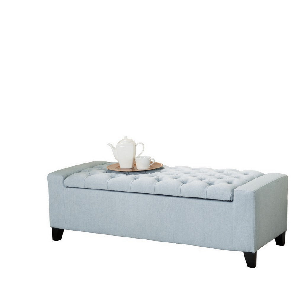 Liani Storage Ottoman Bench, Light Blue Fabric, Tufted Top, 51 Inch