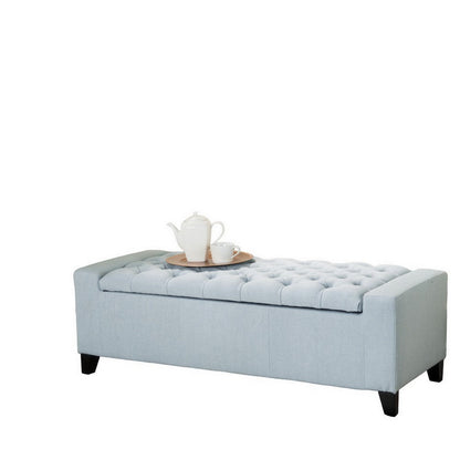 Liani Storage Ottoman Bench, Light Blue Fabric, Tufted Top, 51 Inch