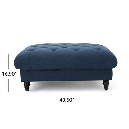 Capri Ottoman, Tufted Navy Blue Fabric, Birch Wood, Square 41 Inch