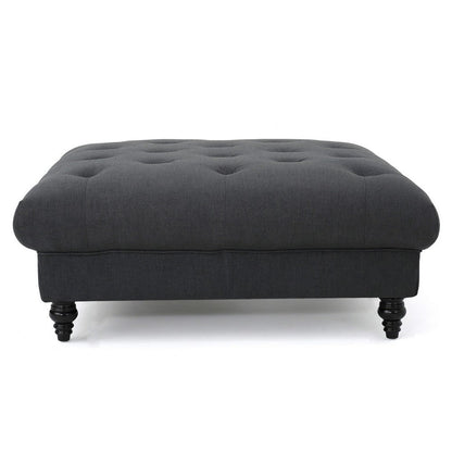 Capri Ottoman, Tufted Dark Gray Fabric, Birch Wood, Square 41 Inch