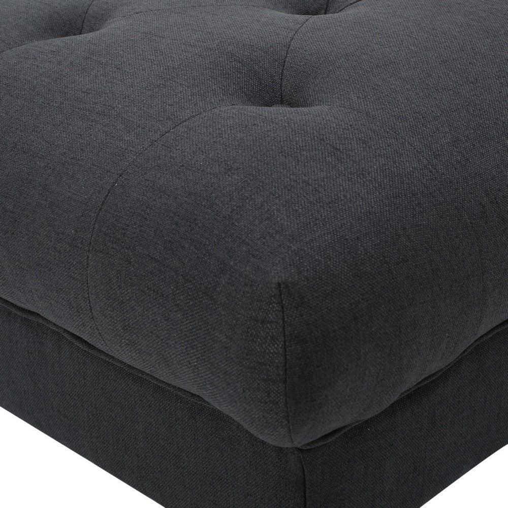 Capri Ottoman, Tufted Dark Gray Fabric, Birch Wood, Square 41 Inch
