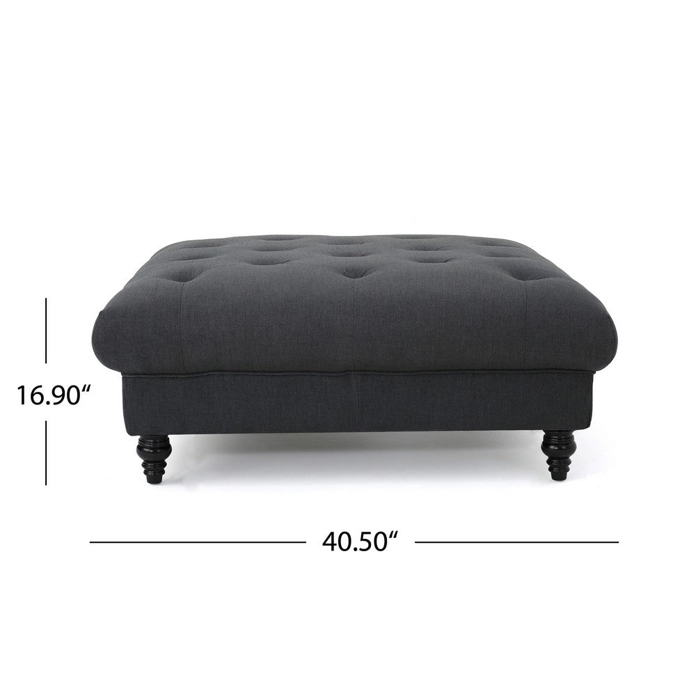 Capri Ottoman, Tufted Dark Gray Fabric, Birch Wood, Square 41 Inch