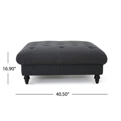 Capri Ottoman, Tufted Dark Gray Fabric, Birch Wood, Square 41 Inch