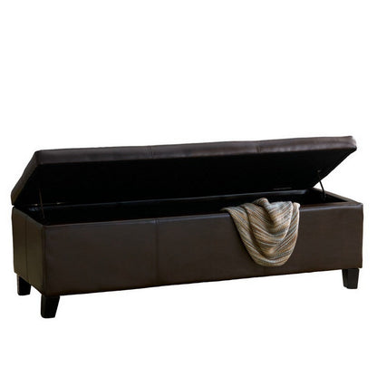 Elias Storage Ottoman Bench, Detailed Brown Faux Leather, 51 Inch