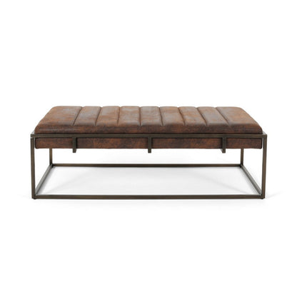 Shami Ottoman Bench, Brown Velvet Stitch Tufting, Gold Iron, 49 Inch