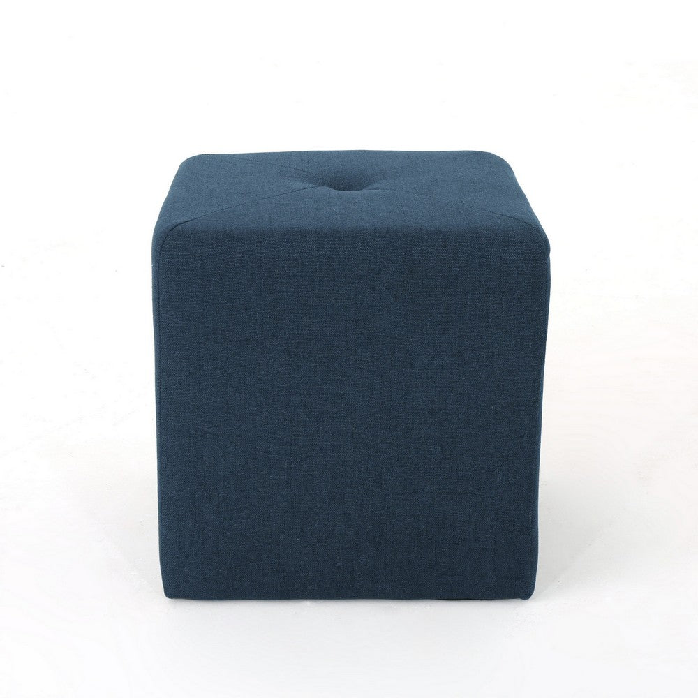 Liasa Ottoman, Cube Shape, Navy Blue Fabric, Plush Cushion, 17 Inch