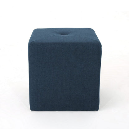 Liasa Ottoman, Cube Shape, Navy Blue Fabric, Plush Cushion, 17 Inch