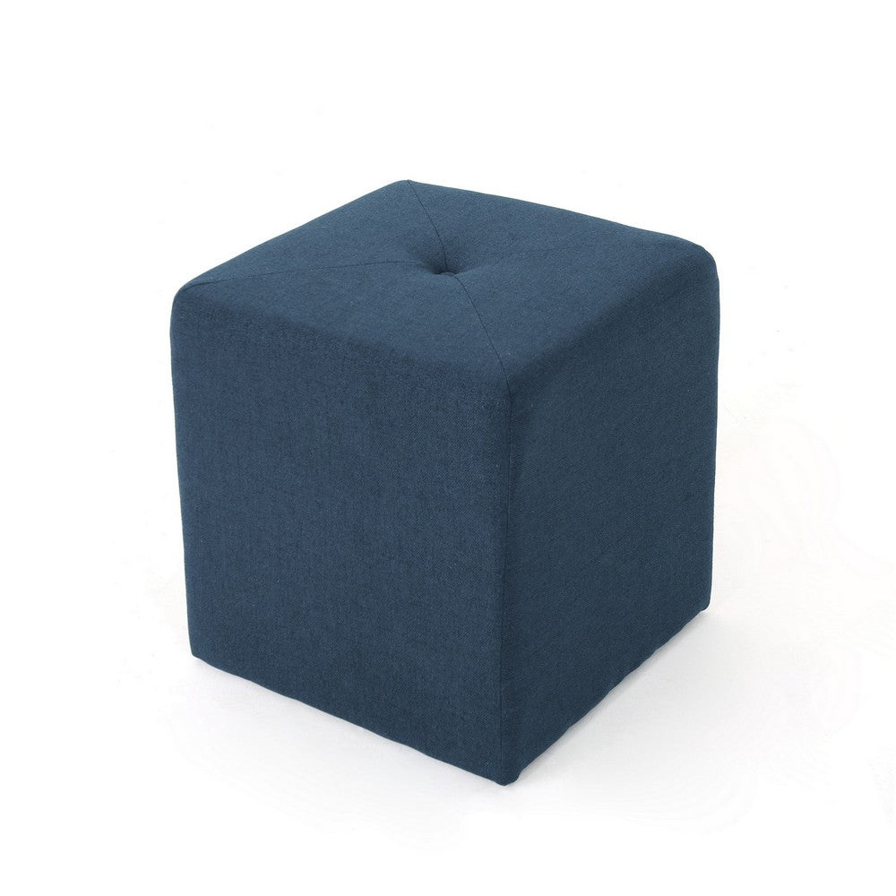 Liasa Ottoman, Cube Shape, Navy Blue Fabric, Plush Cushion, 17 Inch