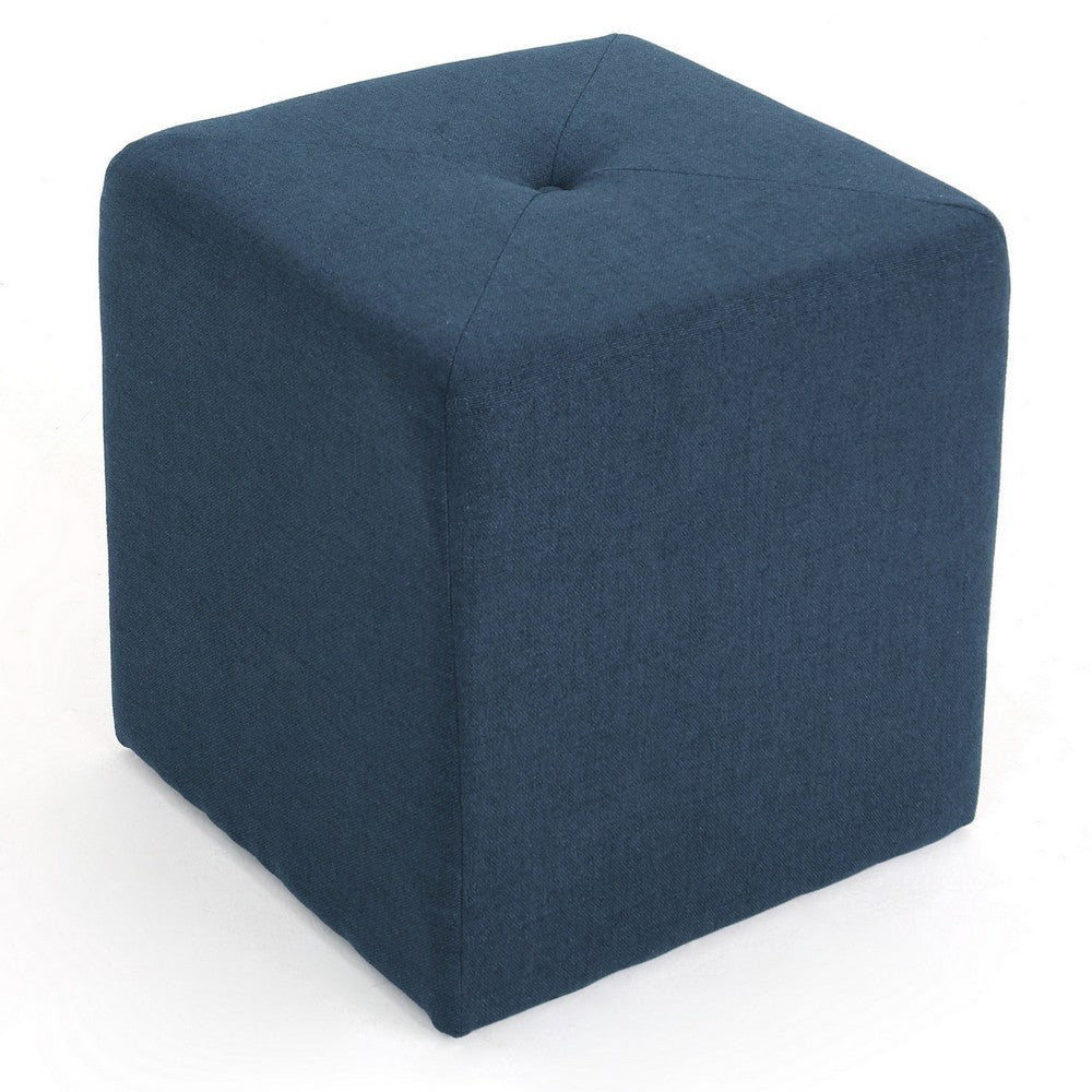 Liasa Ottoman, Cube Shape, Navy Blue Fabric, Plush Cushion, 17 Inch