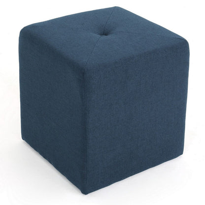 Liasa Ottoman, Cube Shape, Navy Blue Fabric, Plush Cushion, 17 Inch
