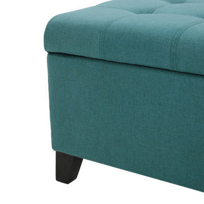 Nira Storage Ottoman Bench, Button Tufted Teal Blue Fabric, 51 Inch