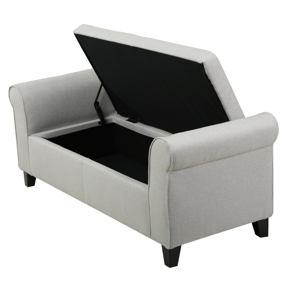 Jacob Bench with Rolled Arms, 50 Inch, Lift Storage, Light Gray