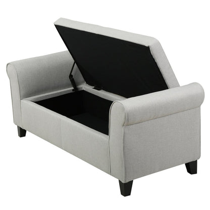 Jacob Bench with Rolled Arms, 50 Inch, Lift Storage, Light Gray