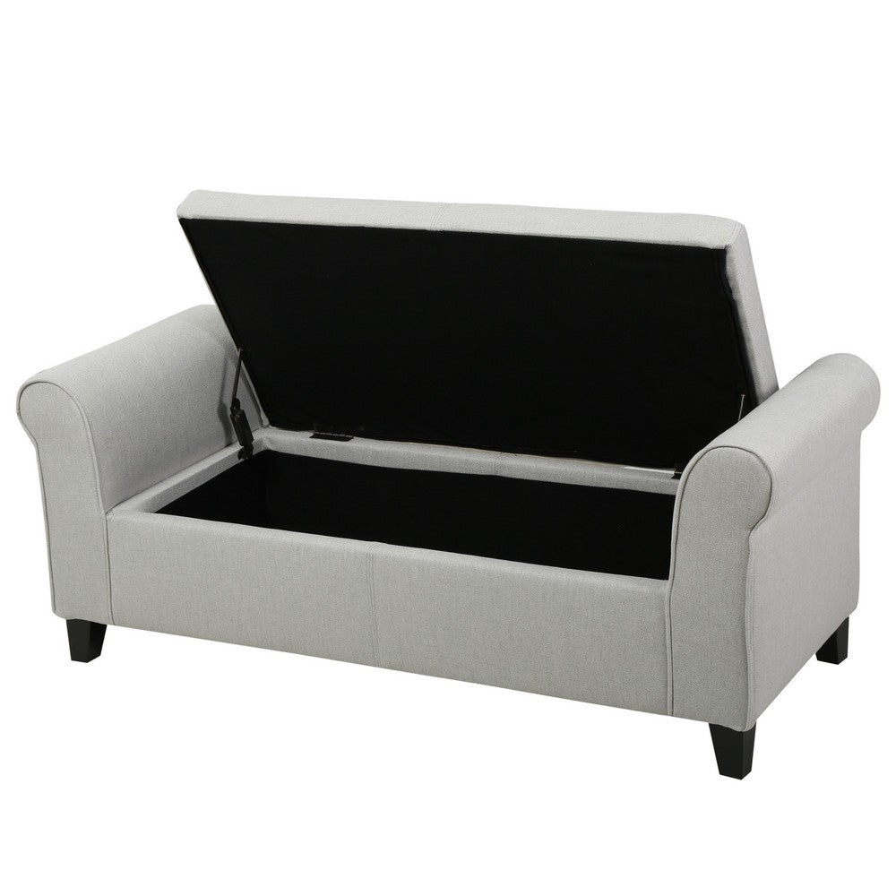 Jacob Bench with Rolled Arms, 50 Inch, Lift Storage, Light Gray