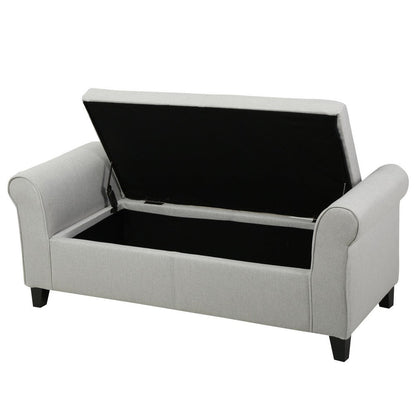 Jacob Bench with Rolled Arms, 50 Inch, Lift Storage, Light Gray