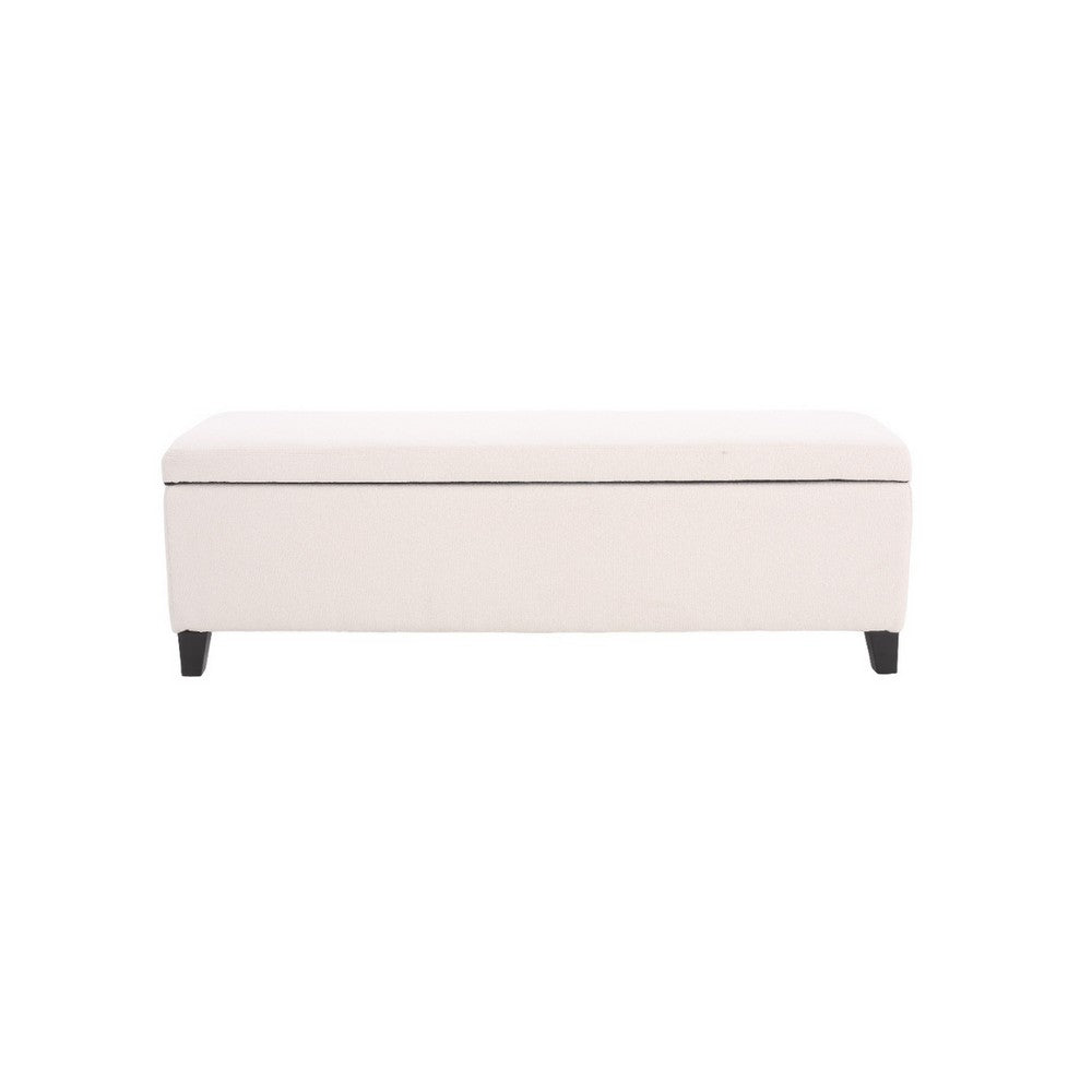 Elias Ottoman Bench with Storage, 51 Inch Rectangular, White Fabric