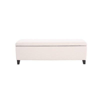 Elias Ottoman Bench with Storage, 51 Inch Rectangular, White Fabric