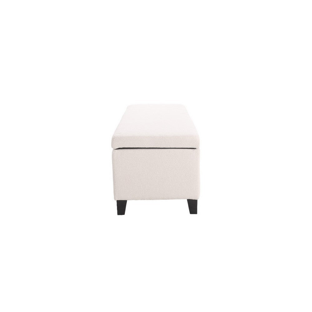 Elias Ottoman Bench with Storage, 51 Inch Rectangular, White Fabric