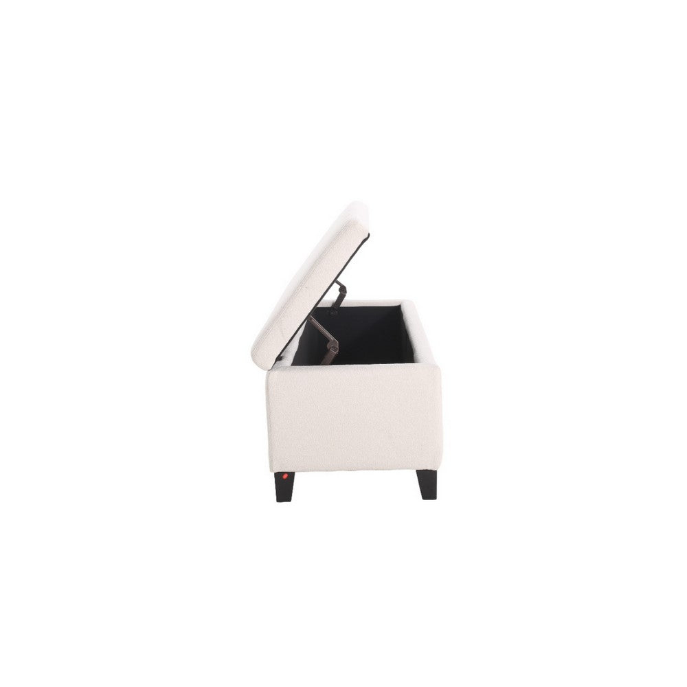 Elias Ottoman Bench with Storage, 51 Inch Rectangular, White Fabric