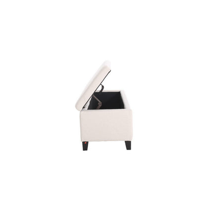 Elias Ottoman Bench with Storage, 51 Inch Rectangular, White Fabric