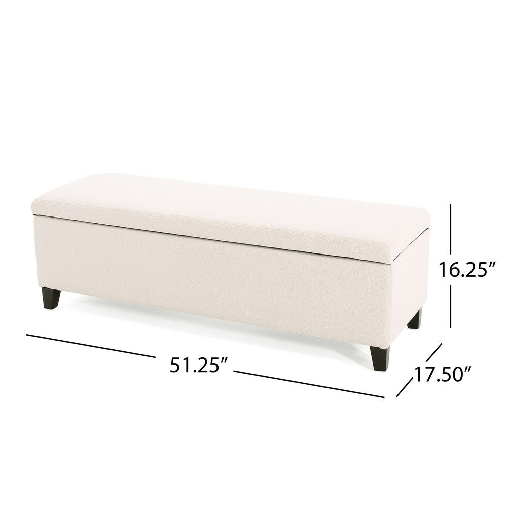 Elias Ottoman Bench with Storage, 51 Inch Rectangular, White Fabric