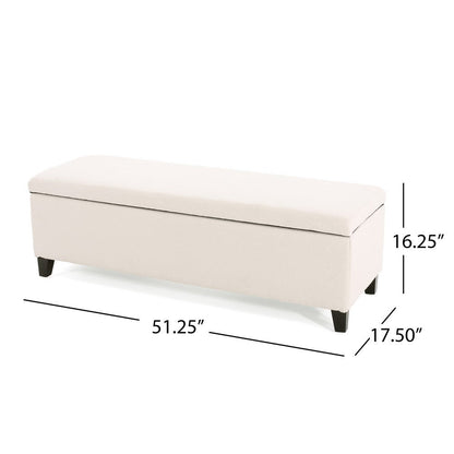 Elias Ottoman Bench with Storage, 51 Inch Rectangular, White Fabric