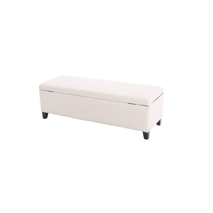 Elias Ottoman Bench with Storage, 51 Inch Rectangular, White Fabric