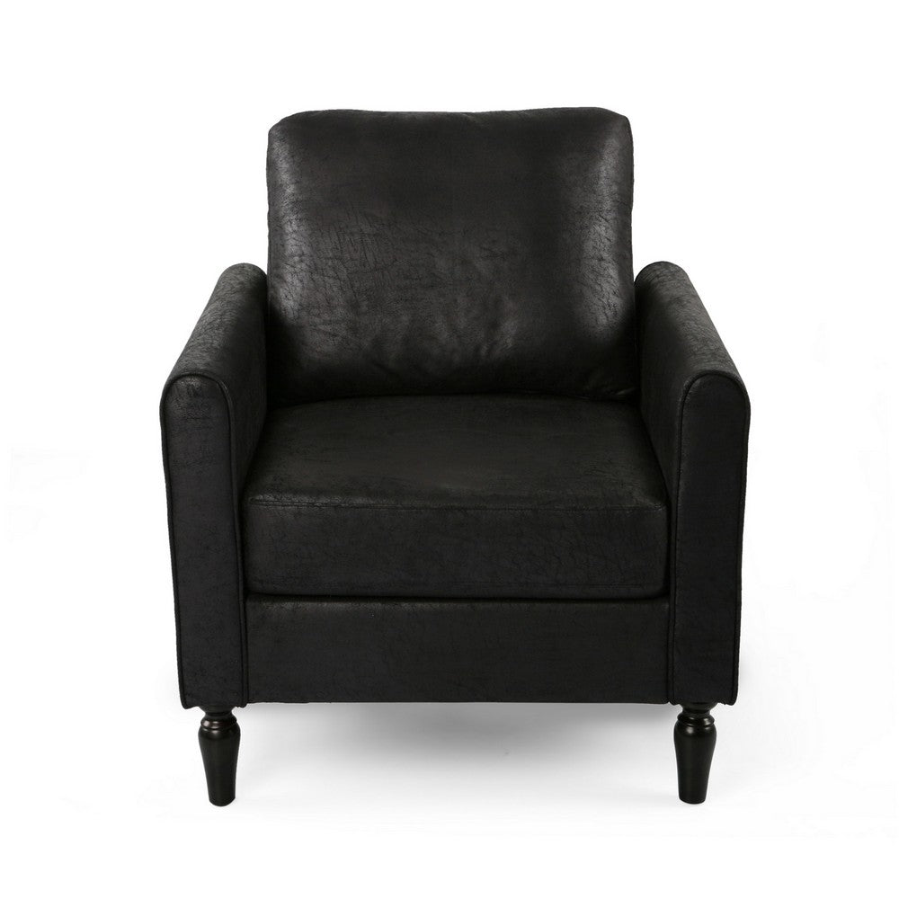 Ada Accent Chair, Plush Pillow Back, Textured Black Microfiber Design