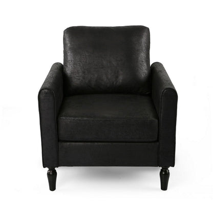 Ada Accent Chair, Plush Pillow Back, Textured Black Microfiber Design
