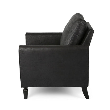 Ada Accent Chair, Plush Pillow Back, Textured Black Microfiber Design