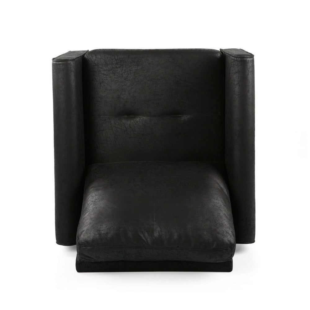 Ada Accent Chair, Plush Pillow Back, Textured Black Microfiber Design