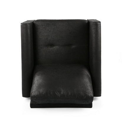 Ada Accent Chair, Plush Pillow Back, Textured Black Microfiber Design