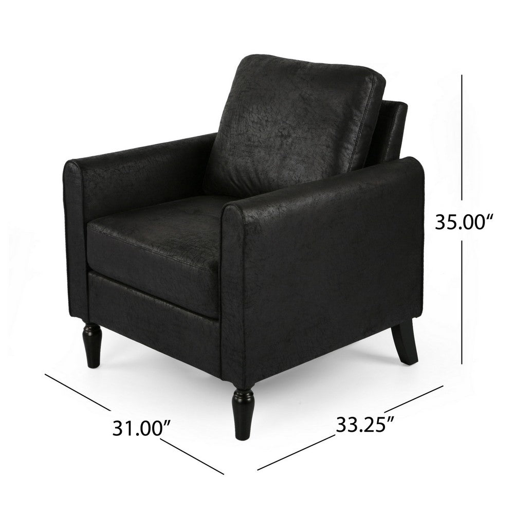 Ada Accent Chair, Plush Pillow Back, Textured Black Microfiber Design