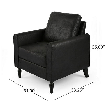 Ada Accent Chair, Plush Pillow Back, Textured Black Microfiber Design