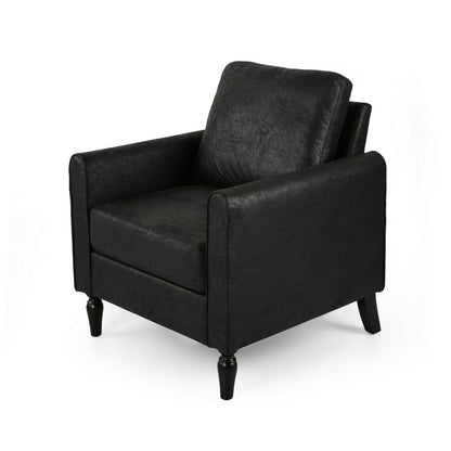 Ada Accent Chair, Plush Pillow Back, Textured Black Microfiber Design