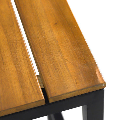 Barstool Set of 2, Straight Legs, Brown Acacia Wood, Black Iron Legs