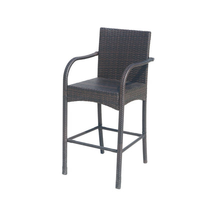 Outdoor Barstool Chair Set of 2, Gray Woven Faux Rattan, Iron Frame