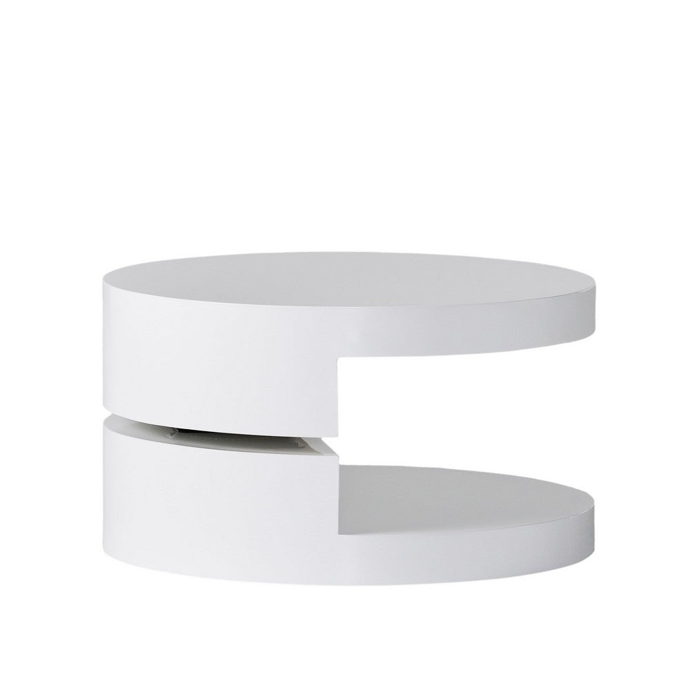 Coffee Table, Open Shelf, Rotating 24 Inch Modern Round White Top