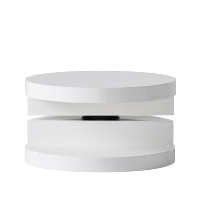 Coffee Table, Open Shelf, Rotating 24 Inch Modern Round White Top