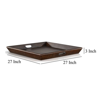 Flint Decorative Serving Tray, 27x27 Square Dark Rustic Oak Brown