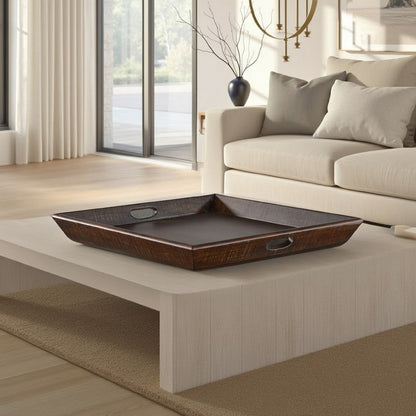Flint Decorative Serving Tray, 27x27 Square Dark Rustic Oak Brown