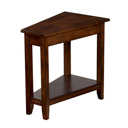 Odel Chairside Table with Shelf, 24 Inch Angled Dark Brown Mahogany