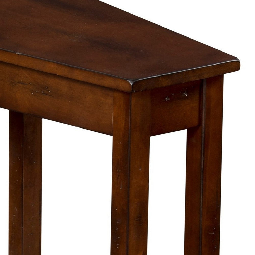 Odel Chairside Table with Shelf, 24 Inch Angled Dark Brown Mahogany