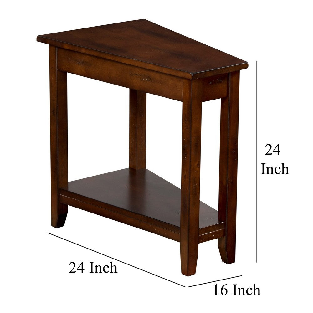 Odel Chairside Table with Shelf, 24 Inch Angled Dark Brown Mahogany