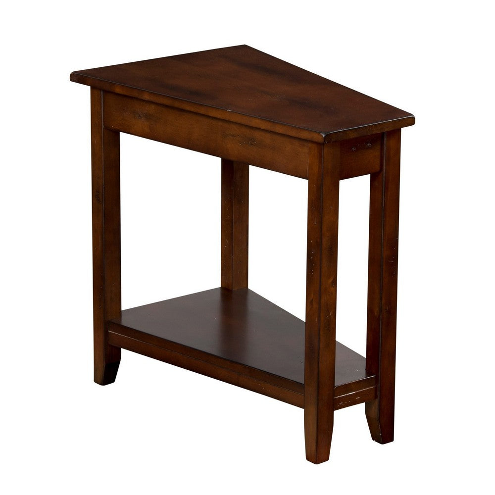 Odel Chairside Table with Shelf, 24 Inch Angled Dark Brown Mahogany