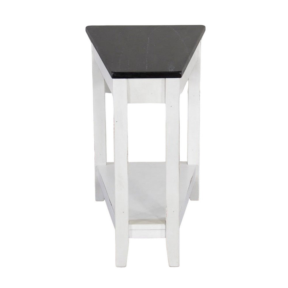 Orso Chairside Table, Shelf, 24 Inch Angled Brown Top, White Mahogany