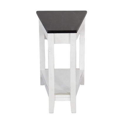 Orso Chairside Table, Shelf, 24 Inch Angled Brown Top, White Mahogany
