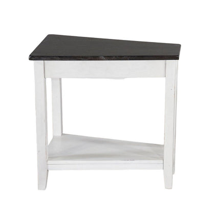 Orso Chairside Table, Shelf, 24 Inch Angled Brown Top, White Mahogany