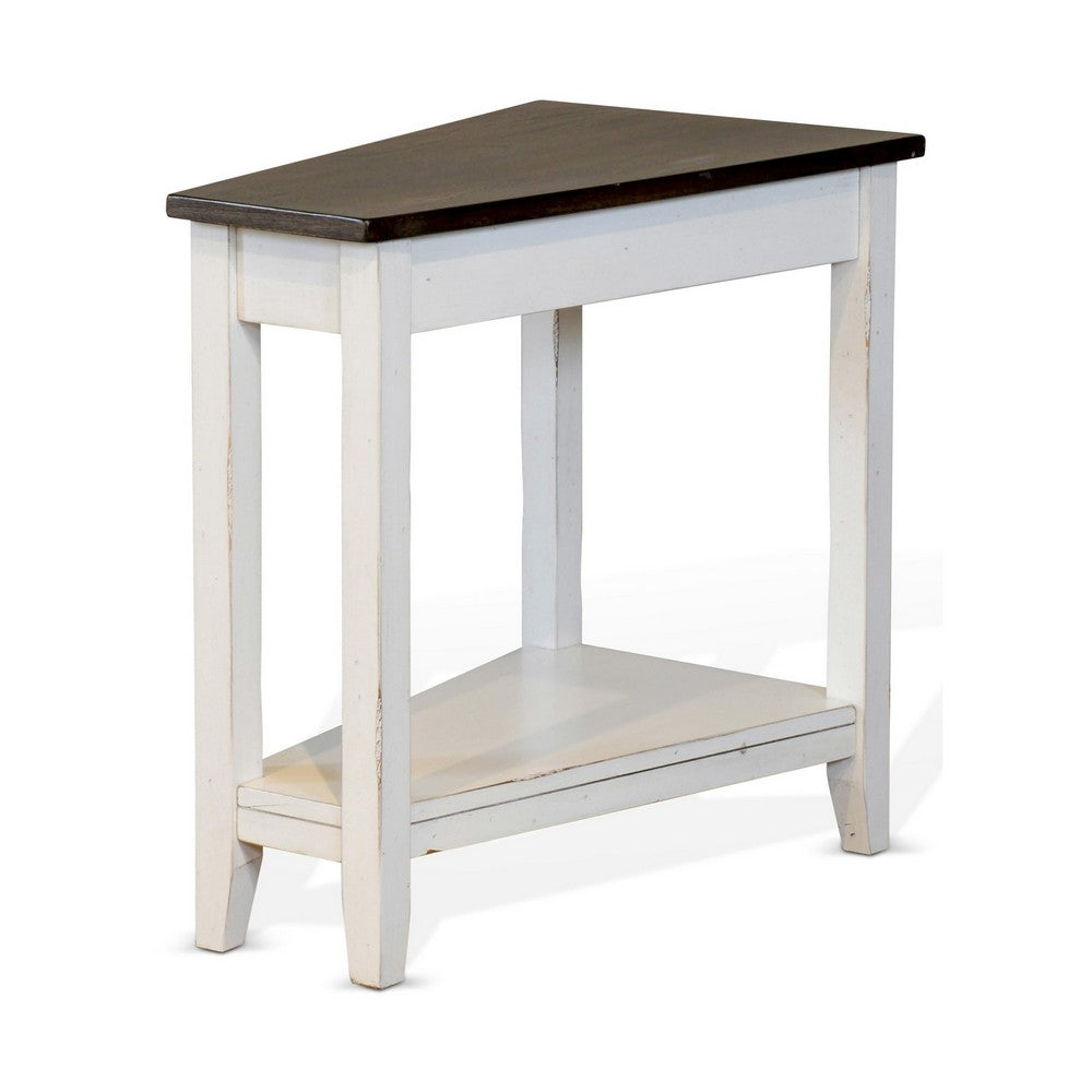 Orso Chairside Table, Shelf, 24 Inch Angled Brown Top, White Mahogany